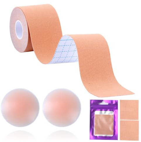 WUSJCOF 1 juego de venda de cinta para el pecho, cinta para el sujetador, cinta invisible para el pecho, cinta para el cuerpo para vestidos de noche, 5cm x 5m