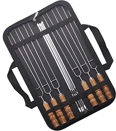 BESTonZON 10 Pièces Brochette Barbecue Manche Bois Acier Inoxydable Avec Étui De Rangement Lot Pour Gril Et Barbecue