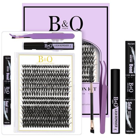 B&Q Lash Extension Set 280PCS Wimpern Cluster Wispy 40D+50D C-Curl 9-16mm | DIY Lash Extensions Set mit Wimpernkleber, Entferner & Applikator für natürliche bis voluminöse Looks