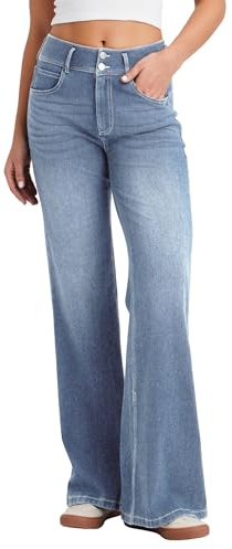 LaiEr Damen Jeans mit Weite Bein Doppelreihen Button Reißverschlussfront Design,Geradem Schnitt,Lockerer Passform,Hochelastische Denimhose,Geeignet für Freizeit,Yoga und Fitness.