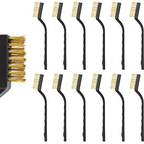 Mini Brass Wire Brush | Homiladi 12 Pcs Small Copper Wire Brushes for cleaning | Durable Brass Brush Plastic Handles for Effective Paint & Scale Removal, Cleaning Stove, Sink, Welding Slag