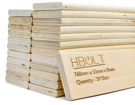 H-BOLT Premium Ersatzlatten aus gefedertem Holz – Komplett-Set für Einzel-, Doppel- und Kingsize-Betten – 53 mm breites, starkes Birkenholz (Kingsize-Bett-Komplettset – 24 Latten (760 mm))