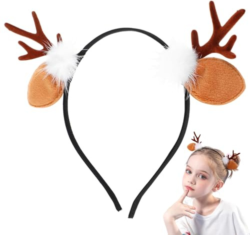 Toyvian 2piezas Diadema de Asta de Ciervo Adorable de Pelo de Simulada Acentos de Coral Adorno de Cabeza para Fiesta Pinza Pelo de Flocada para Tocado de Navidad