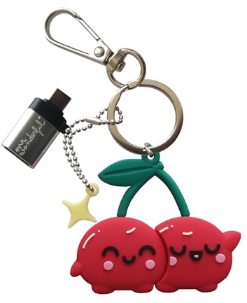 WONDEE Mr Wonderful [2 in 1] Schlüsselanhänger + USB und USB C Stick Lustig 32gb, KIRSCHEN Verliebt Figuren mit USBC Adapter - Cute und Kawai USB stick Tier, Geschenke für Mädchen, Frauen und Paare