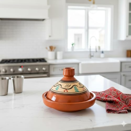 Tajine Pentola Terracotta Piatto Etnico Dipinta a Mano Tradizionale Marocchina Tunisina M 22cm 1811251132 E-Book Omaggio