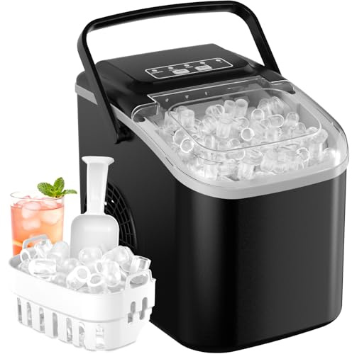 Acmeenjoy Máquina de Hielo Portátil para Hogar 12KG/24H, Autolimpieza Ice Maker, 6-8 min 8 Cubitos, 2 Tamaños de Hielo, para Cocina/Office/Fiestas, Negro