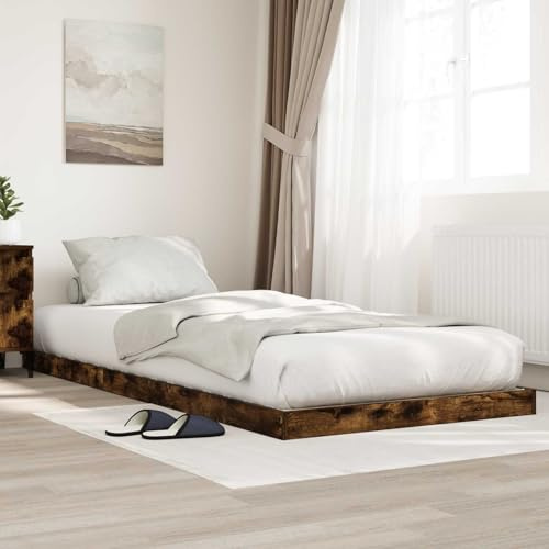 QUAHEAS Futon-sängram rökt ek, 86,5 x 190 cm, trämaterial, plattformsdesign, hållbar golvsäng, mångsidig placering