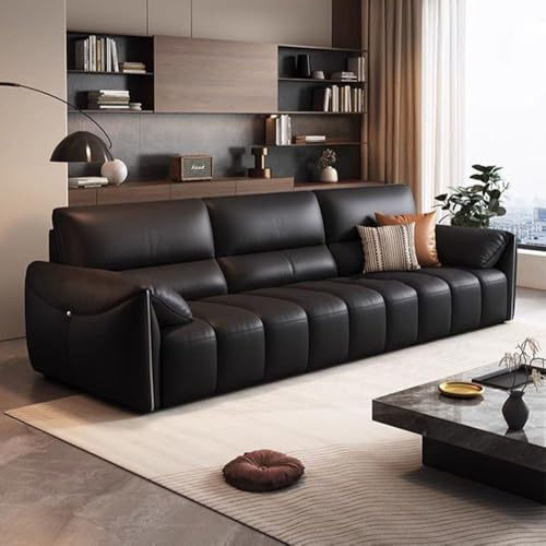 Italiensk lyxig modern enkel lädersoffa, massiv träram, rymlig och mjuk soffa, modern stor storlek, lämplig för vardagsrum/kontor/lägenhet.