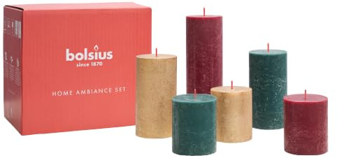 Bolsius – rustik ljusset – Jolly – dekorativa ljus – 6 ljus – jul – utan palmolja – innehåller naturligt växtvax