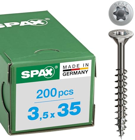 SPAX Universalschraube aus Edelstahl rostfrei A2, 3,5 x 35 mm, 200 Stück, T-STAR plus, Senkkopf, Teilgewinde, 4CUT, 0197000350353