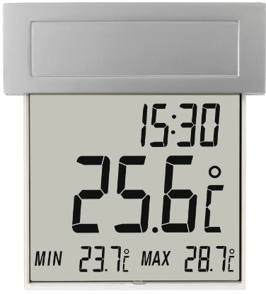 TFA Dostmann Vision Solar digitales Fensterthermometer, 30.1035, großes Display mit Außentemperatur, mit Solar Beleuchtung, wetterfest, Temperatur messen, silber