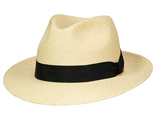 Mayser Torino schmaler Fedora Panamahut - Natur-Schwarz (4-8001) - 57,5 cm (57)