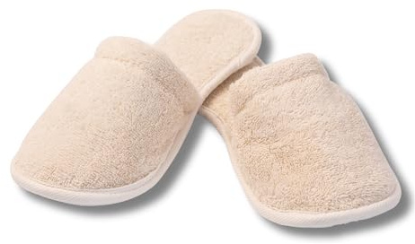 Eco Bath London Pantuflas de toalla natural, 100% algodón orgánico, ultrasuaves, lavables a máquina, pantuflas de interior para baño y hogar, talla XL (10-11)