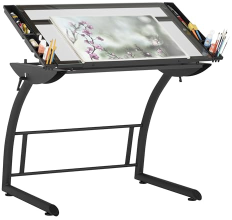 SD STUDIO DESIGNS Mesa de Dibujo Triflex, Plata, Negro carbón/Cristal Transparente, 104 x 74 x 79 cm