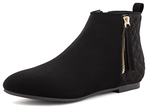 MaxMuxun Womens Black Suede Flat Low Heel Classic Ankle Boots Ladies Shoes Size 6 UK/ 39 EU