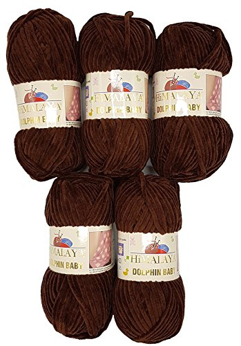 5 x 100 Gramm Himalaya Dolphin Strickwolle, Babywolle , 500 Gramm Wolle Super Bulky (braun 80336)