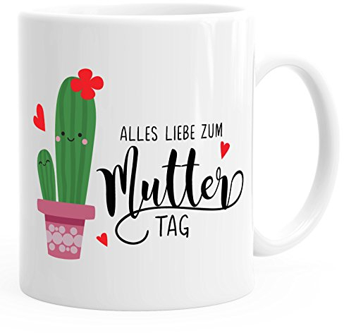 MoonWorks Kaffee-Tasse Alles Liebe zum Muttertag Kaktus Kakteen weiß Unisize