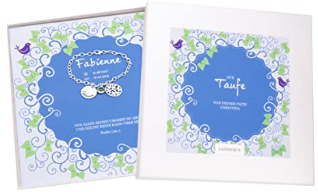 Geschenk Taufe Mädchen Armband Gravur Silber LEBENSBÄUMCHEN mit Geschenkbox Geschenkkarton Geschenkschachtel personalisiert