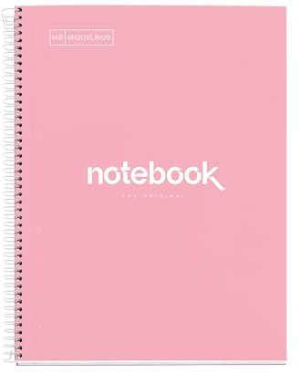 Miquelrius - Cahier A4 à spirale, Notebook Emotions, 80 Feuilles microperforée 90 g/m², Petits carreaux 5 mm, 1 Bande Couleur, Cahier Quadrillé, Couverture Rigide, 4 Trous, Rose