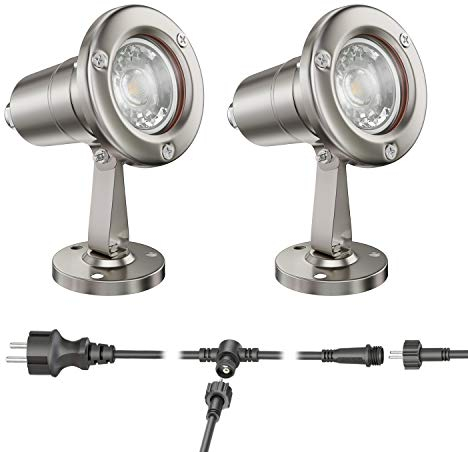 ledscom.de Gartenstrahler MUK für außen, Edelstahl, 13,05W je 483lm 30° warm-weiß 2er Set