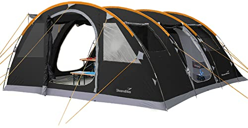 Skandika Tunnelzelt Gotland 6 Protect | Camping Zelt für 6 Personen, fest eingenähter Zeltboden, Wassersäule 5000mm, mit Sonnendach und Kabeldurchführung | Zelte, Familienzelt, Campingzelt
