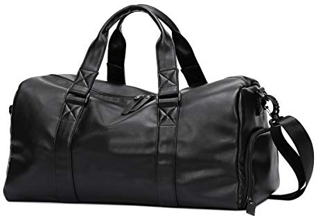 Neuleben PU Leder Sporttasche Reisetasche mit Schuhfach Nassfach Wasserabweisend Fitnesstasche Damen Herren Groß 30L (Schwarz)