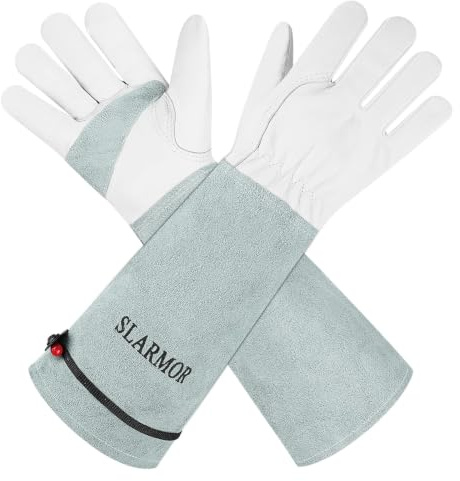 SLARMOR Gartenhandschuhe aus Leder für Damen und Herren - Dornensicher zum Beschneiden von Rosen, mit Unterarmschutz, Lange Rindsleder Arbeitshandschuhe für Garten und Haushaltsaufgaben