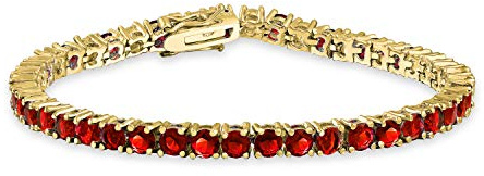Pulsera De Tenis De Oro De 14 Quilates Con Circonia Cúbica Redonda Simulada Aaa Cz Roja Granate Para Mujeres Con Engaste De Cesta De 12Ctw Tradicional De Solitario De Oro De 7.5 Pulgadas