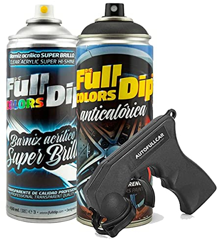 AutoFullCar - Pintura ANTICALÓRICA Acrílica BRILLO Full Dip para PINZAS DE FRENO - 2 x Spray 400 ml (NEGRO BRILLO)