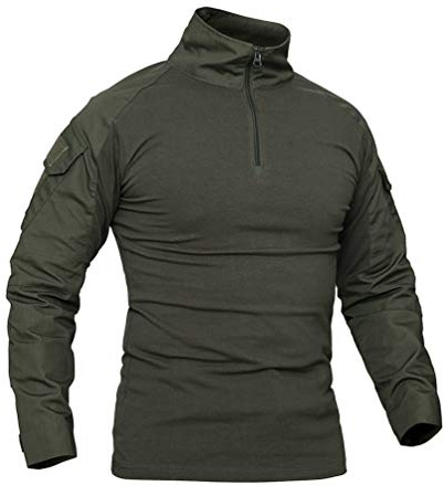 Ketamyy Uomo Camicia Militare Combattere Outdoor Cerniera 1/4 Maglietta Tattica Maniche Lungh Slim Fit Morbido Cotone Camicia Airsoft Caccia Verde Militare XL