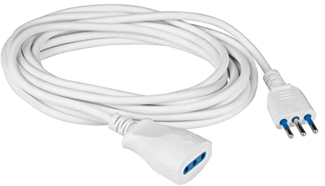 POLYPOOL | Prolunga elettrica da 5 Metri, Cavo H05VV-F 3x0,75mmq, Spina e Presa Italiana 10A 2P+T. Colore Bianco Modello PP0382XAM