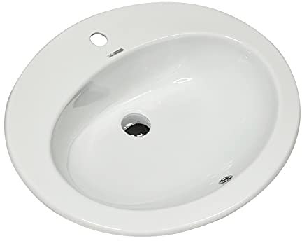 LAVABO Incasso TONDO Ceramica - Lavandino Soprapiano OVAL L. 62 x 52 cm Monoforo Pred. a 3 Fori