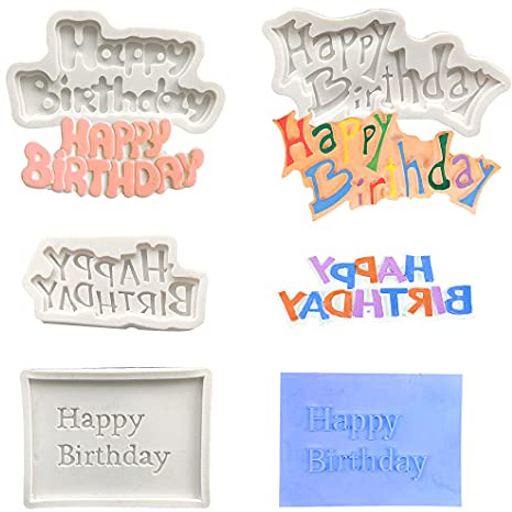 Rolin Roly 4 Pcs Buchstaben Fondant Form Alles Gute Zum Geburtstag Silikonform Alphabet Schokoladenform Gelee Bonbon Eiscreme Formen DIY Backformen für Kuchen Dekoration