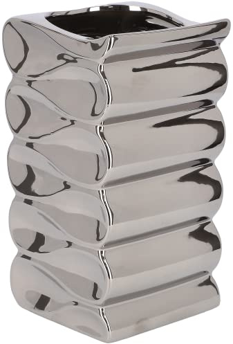 KOTARBAU® Blumentopf Blumenvase aus Keramik Meereswellen Glasiert 26 cm Silber