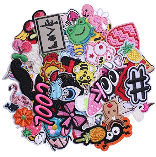 GYGYL 70pcs Assorted Size Embroidered Iron on Patches, DIY Sew Applique Repair Patch, Sew On/Iron On Patch for Jackets, Jeans, Pants, Backpacks, Clothes