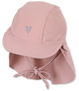 Sterntaler Schirmmütze Herz – UV-Schutz 50+ Baby Mütze mit Nackenschutz & Bindeband – Sonnenmütze mit Herzchen-Druck – Bademode für Schwimmbad und Strand, zartrosa, Größe 49