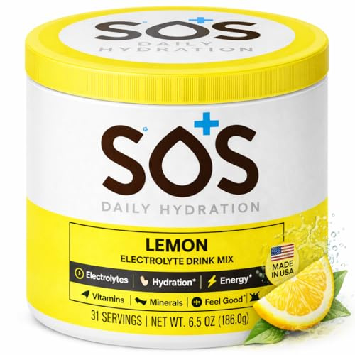 SOS Hydration Electrolyte Powder Drink Mix – Lemon 31 Servings | Low Sugar Electrolytes, 15 Cal | Keto Hydration Powder for Rapid Rehydration