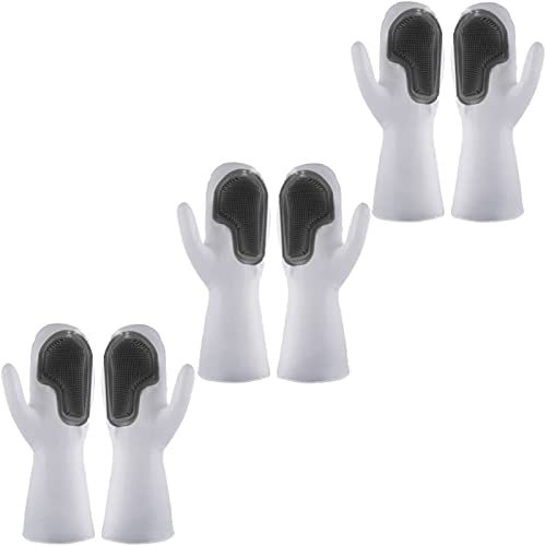 YLWX Gants de Ménage avec Brosse en Silicone, Gants de Cuisine Antidérapants Multifonctions pour Cuisiner et Laver la Voiture (Color : Grey, Size : A)
