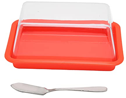Plateau à Beurre En Plastique, Plat à Beurre Avec Couvercle Transparent Et Couteau En Acier Inoxydable Pour Récipient à Beurre De Comptoir Pour Réfrigérateur(Rouge)