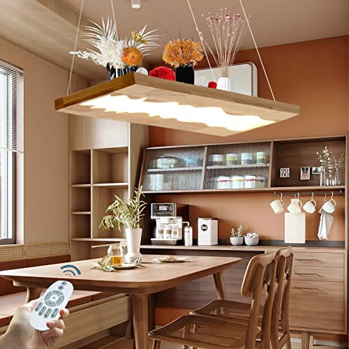 AIAO Pendelleuchte LED Esstisch Lampe Hängelampe Holz Und Harz Ländlich Dimmbar Mit Fernbedienung Hängeleuchte Einfachheit Pendellampe Esszimmer Kronleuchter Für Wohnzimmer Arbeitszimmer Küche 36W