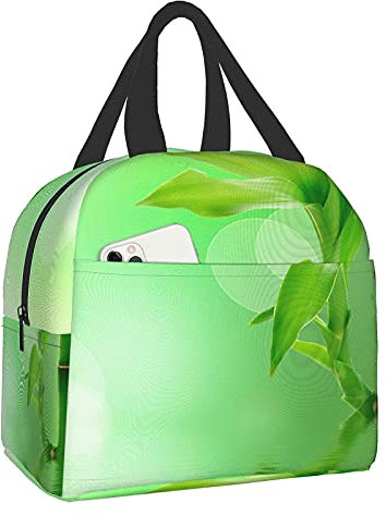 LOUJIN Borsa da pranzo Borsa da pranzo Verde di Bambù Acqua Tote Bag Lunch Scatole da pranzo Borsa termica isolata riutilizzabile Borsa termica resistente all'acqua Borsa da pranzo