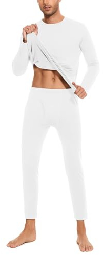 SIMIYA Herren Thermounterwäsche Set, warme Unterwäsche mit Innenfleece, Ultraleicht Oberteil und Unterteil mit Eingriff Langarm Funktionsunterwäsche Rundhals Skiunterwäsche für Winter(Weiss, 4XL)