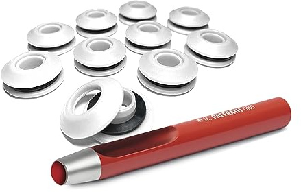 10 Stück AWAPRO Kunststoff Ösen Weiß + 1 Rundlocheisen 13mm Set - Ideal für Bootsplanen, Poolfolie, LKW Planen etc.