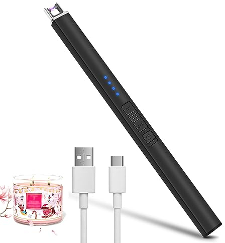 RUIZHI Electric Lighter with Display, Rechargeable Plasma Lighter, Dual Arc, Long Reach for Candles, Indoor/Outdoor, Camping (Black)