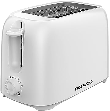 Daewoo Essentials 2 Slice Toaster – Compact White Toaster with Adjustable Browning Control & Slide-Out Crumb Tray, Easy to Clean, 700W Electric Breakfast Appliance