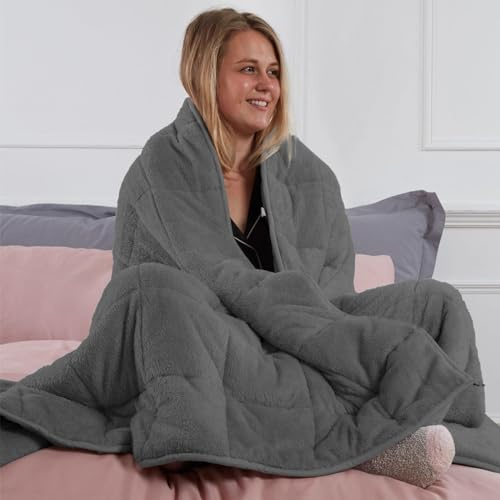 Brentfords Teddy Fleece Gewichtsdecke für Erwachsene, schwere Bettdecke für Gewichtsdecke, Weighted Blanket150 x 200 cm Anthrazit (Haftungsausschluss: Nur für Personen ab 3 Jahren geeignet)