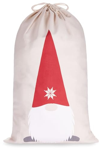 BRUBAKER Weihnachtssack Gnom Zwerg - 80 cm Geschenksack Weihnachten - Nikolaussack Sack Baumwolle mit Kordel zum Verpacken von Geschenken - Weihnachtszwerg mit Bart und Weihnachtsmütze