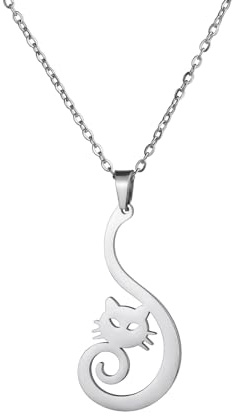 Dreamtimes söt katt hänge halsband för kvinnor djurälskare söt djur katt dingla halsband tecknad kattunge dingla droppe halsband fest smycken gåvor, M, Rostfritt stål, Zirkon