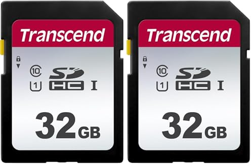Transcend 32GB SDHC 300S Memory Card UHS- I, C10, U3, V30, 4K, Full HD, Up to 95/40 MB/s (Ideal for Digital Cameras) with Frustration Free Packaging TS32GSDC300S-E (Pack of 2)