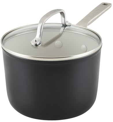 KitchenAid Harteloxierte Keramik-Kochgeschirr-Saucenpfanne mit Deckel, 2,7 l, Mattschwarz